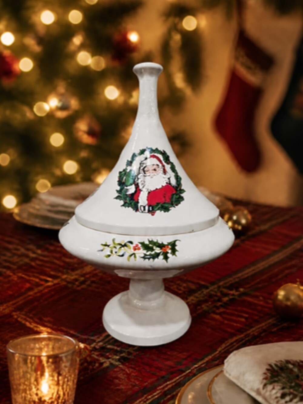Vintage 70/80s Handmade Christmas Santa Candy Dish Tajine Apothecary Jar